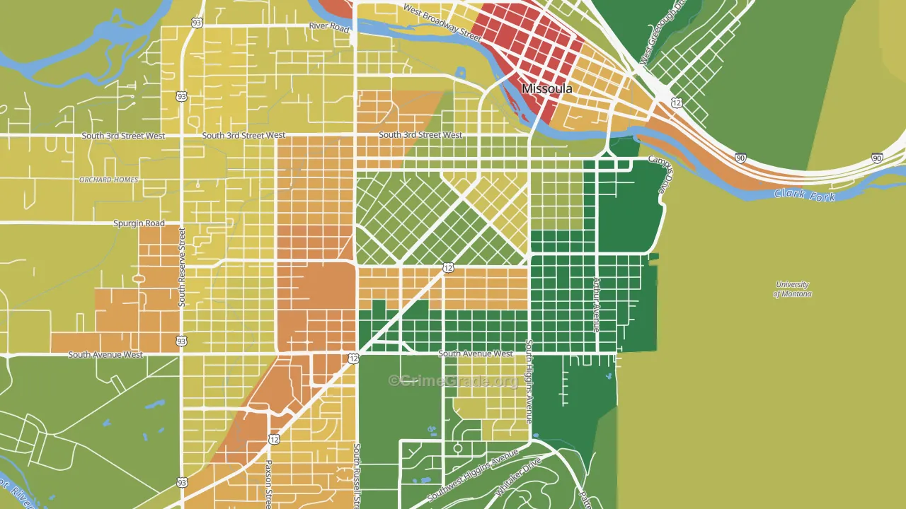 Rose Park, Missoula, MT Map of Burglary Rates