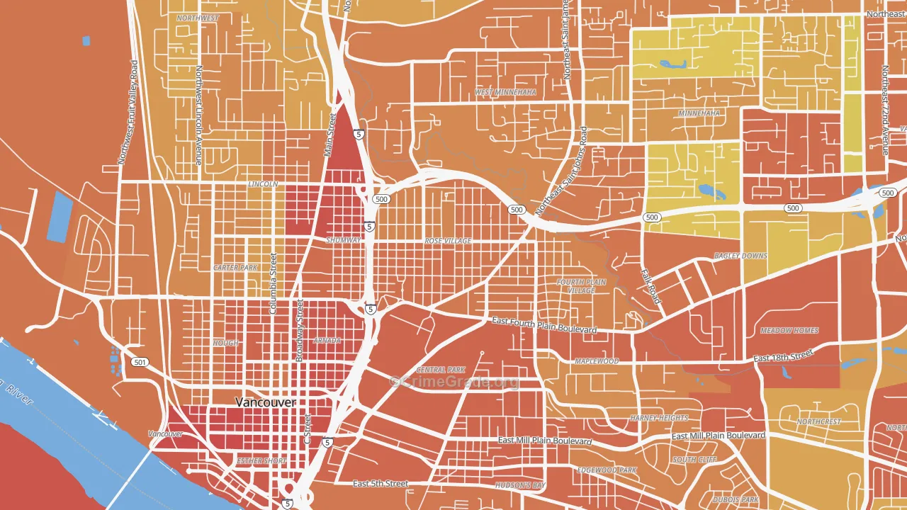Rose Village, Vancouver, WA Map of Burglary Rates