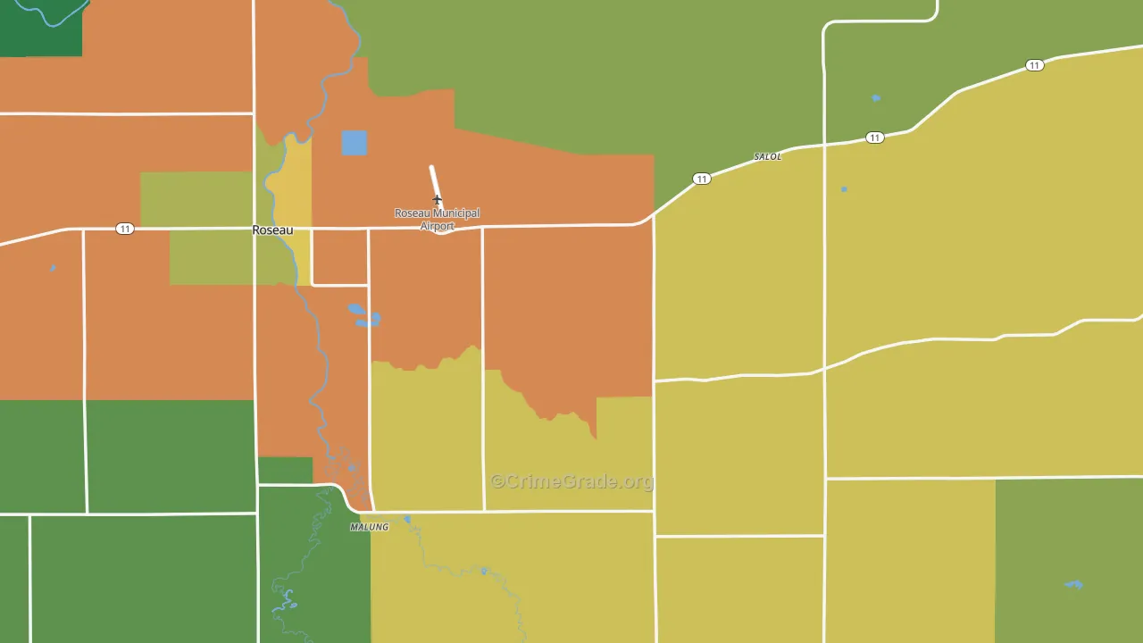Roseau County, MN Map of Burglary Rates