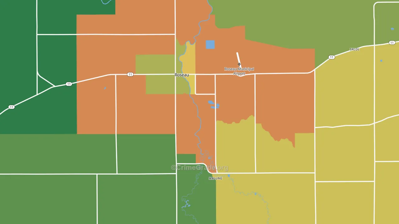 Roseau, MN Map of Burglary Rates