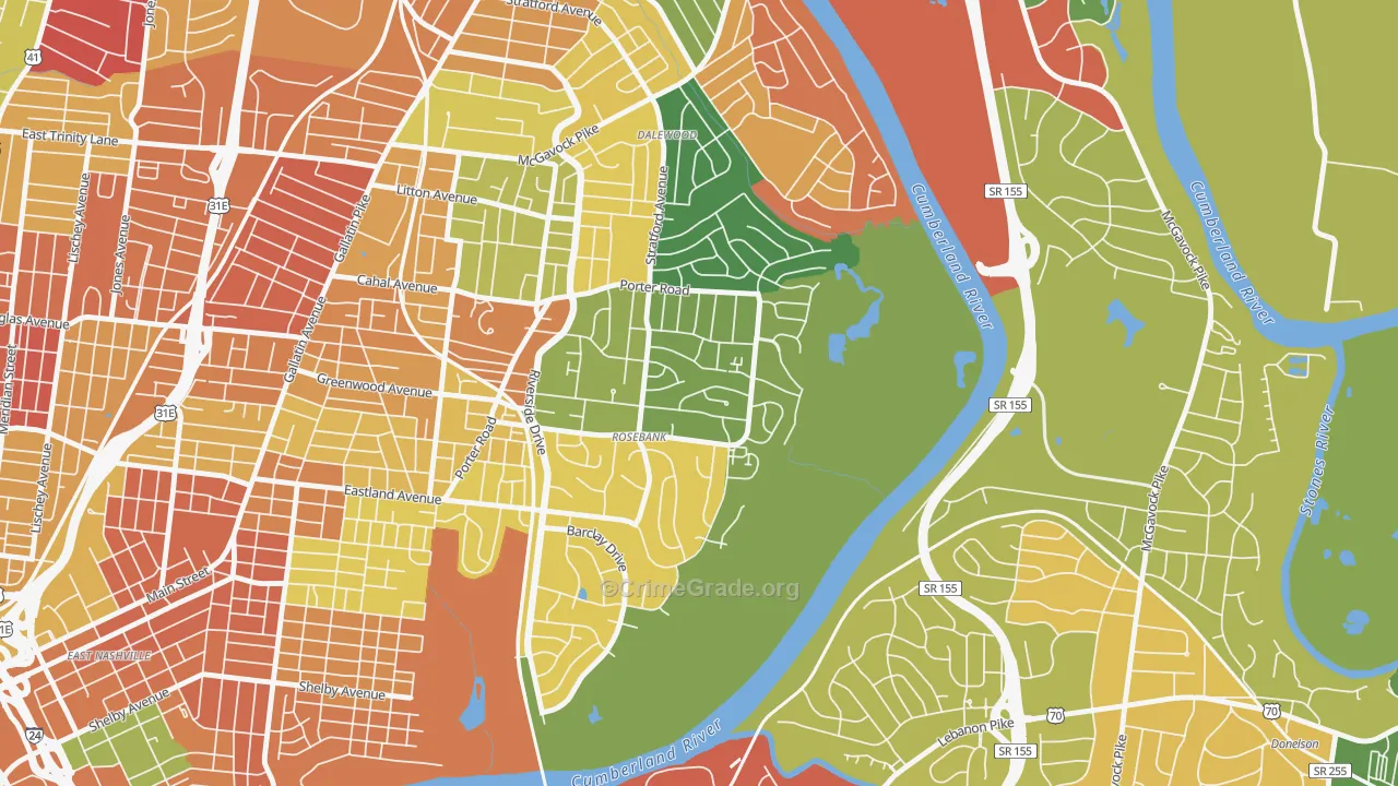 Rosebank, Nashville, TN Map of Burglary Rates