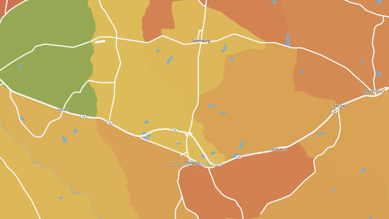 Roseboro, NC Map of Burglary Rates