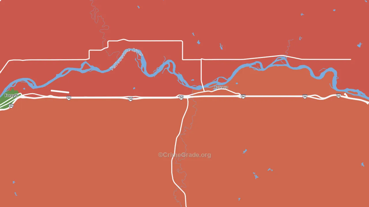 Rosebud, MT Map of Burglary Rates