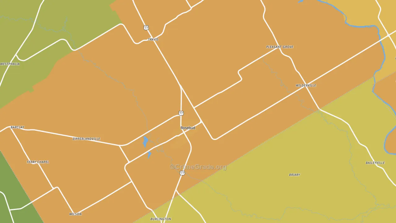 Rosebud, TX Map of Burglary Rates