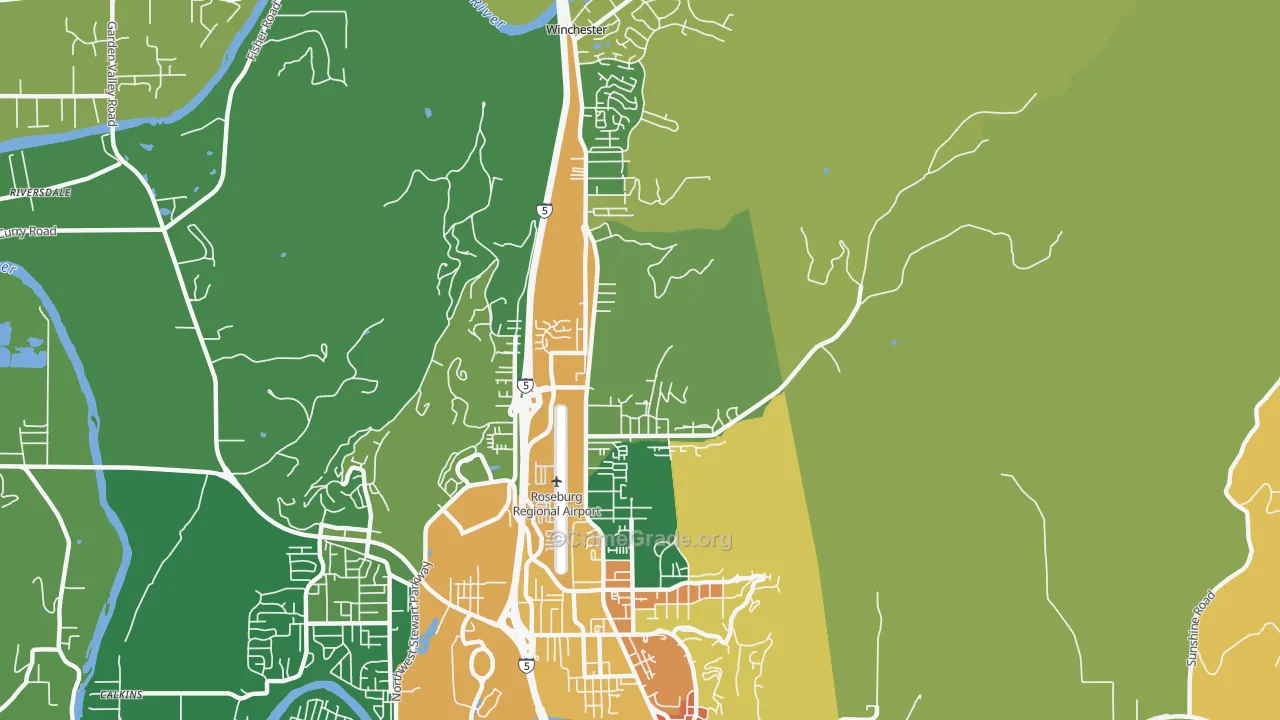 Roseburg North, OR Map of Burglary Rates