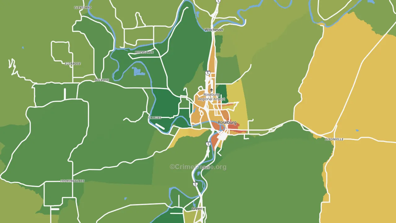 Roseburg, OR Map of Burglary Rates