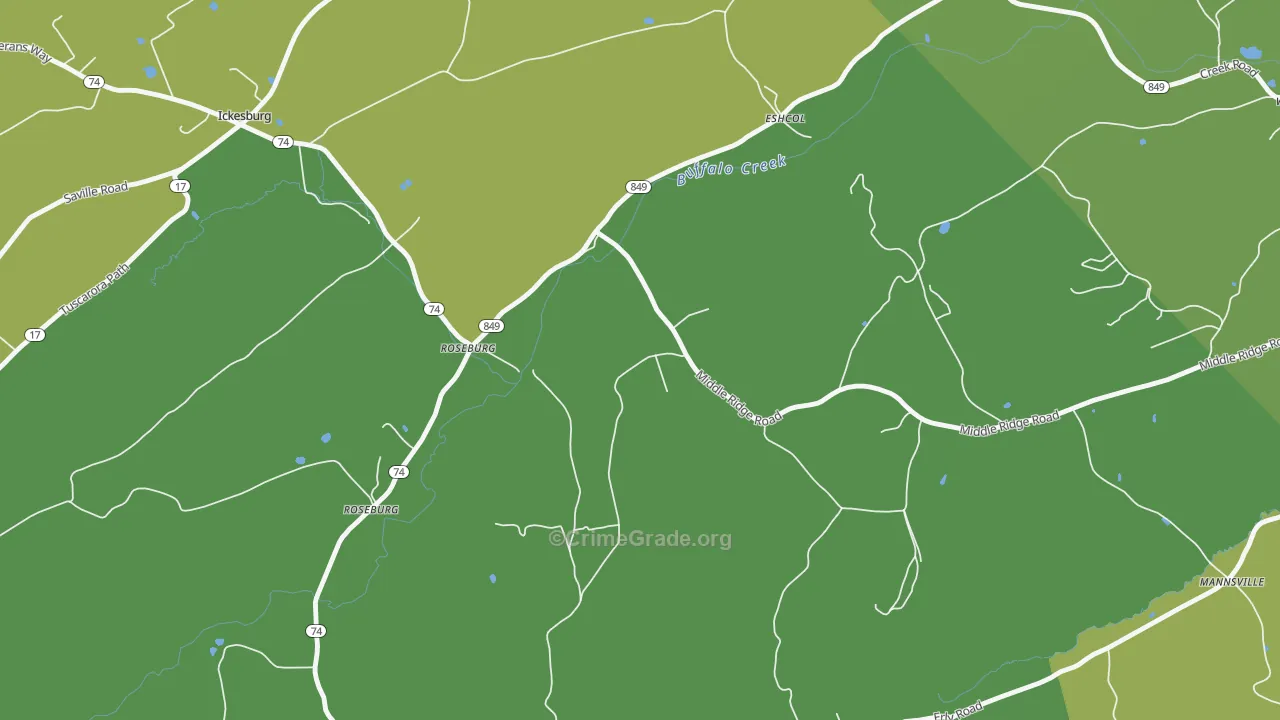 Roseburg, PA Map of Burglary Rates