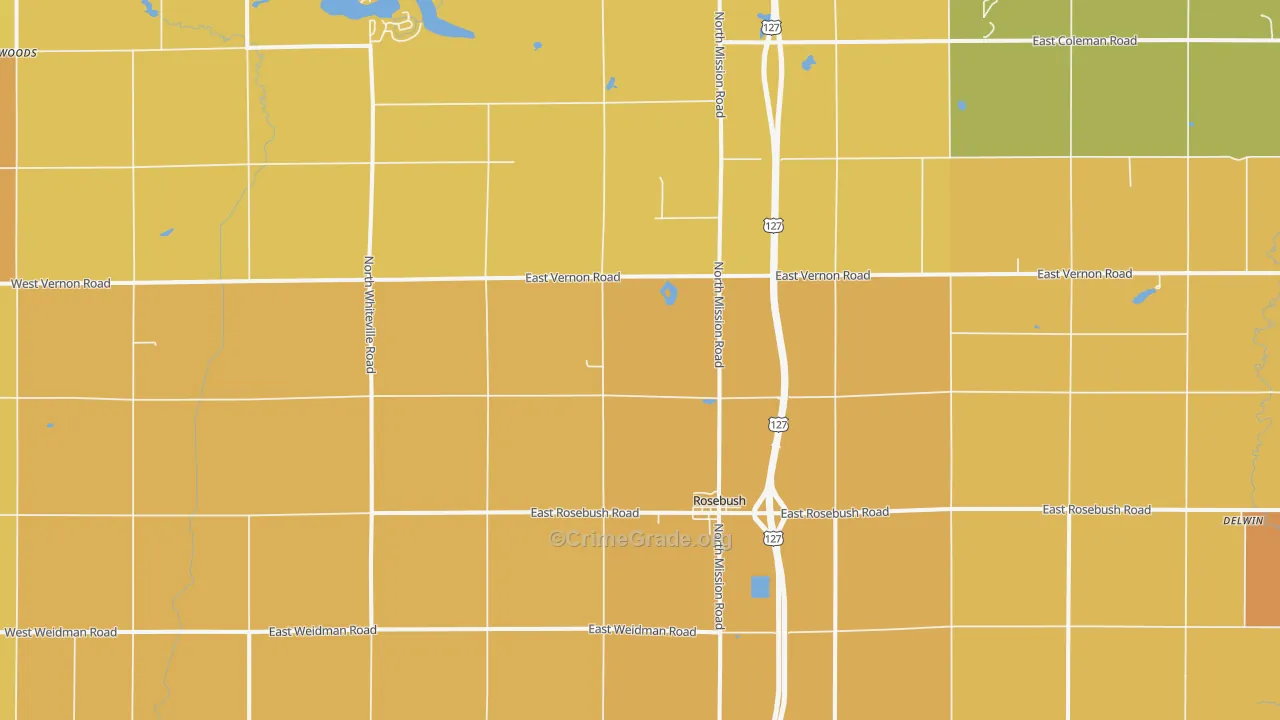 Rosebush, MI Map of Burglary Rates