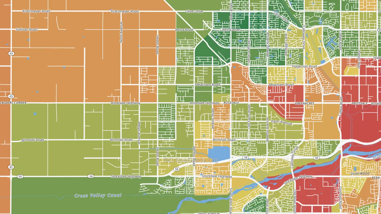 Rosedale, Bakersfield, CA Map of Burglary Rates