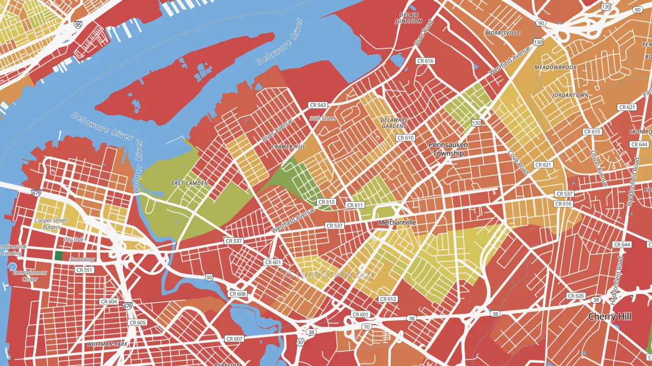 Rosedale, Camden, NJ Map of Burglary Rates