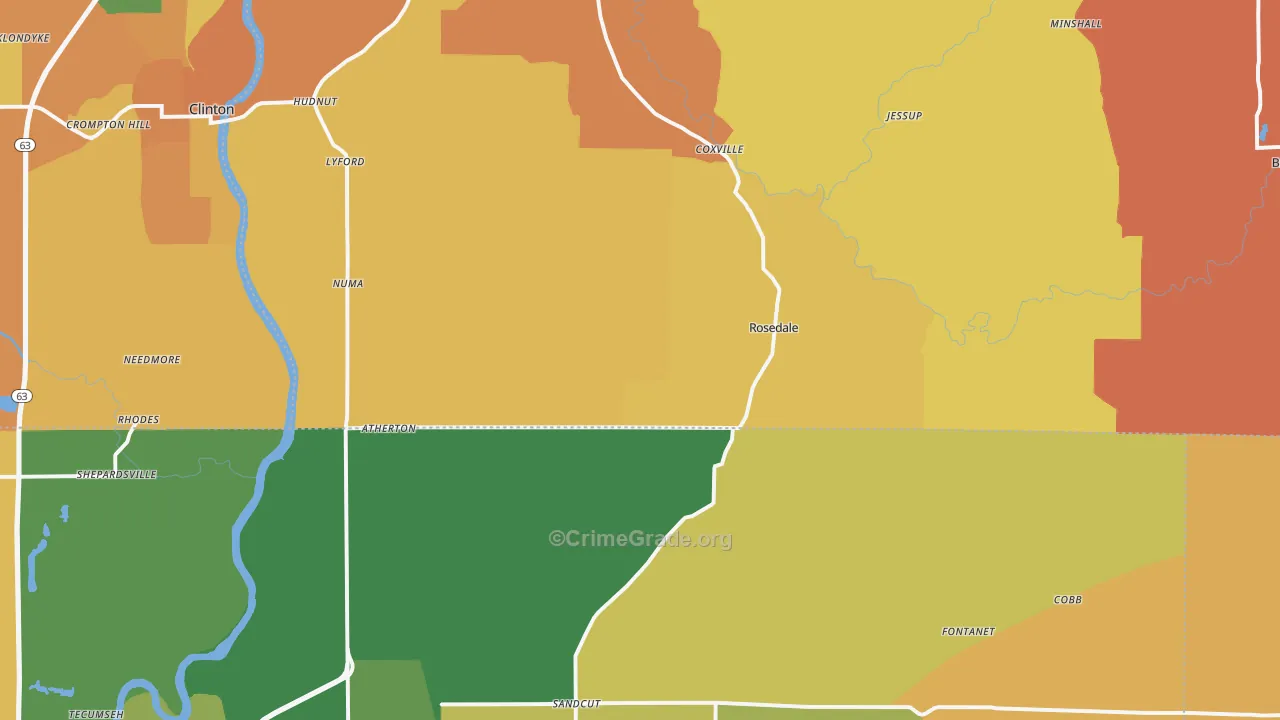 Rosedale, IN Map of Burglary Rates