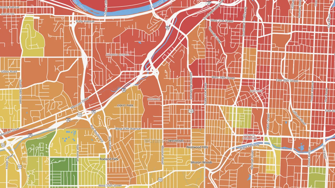 Rosedale, Kansas City, KS Map of Burglary Rates