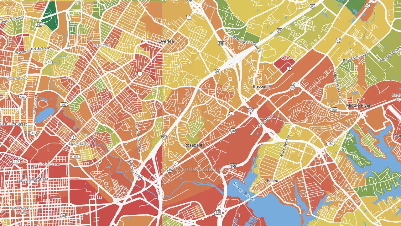 Rosedale, MD Map of Burglary Rates