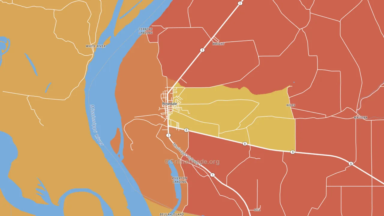 Rosedale, MS Map of Burglary Rates