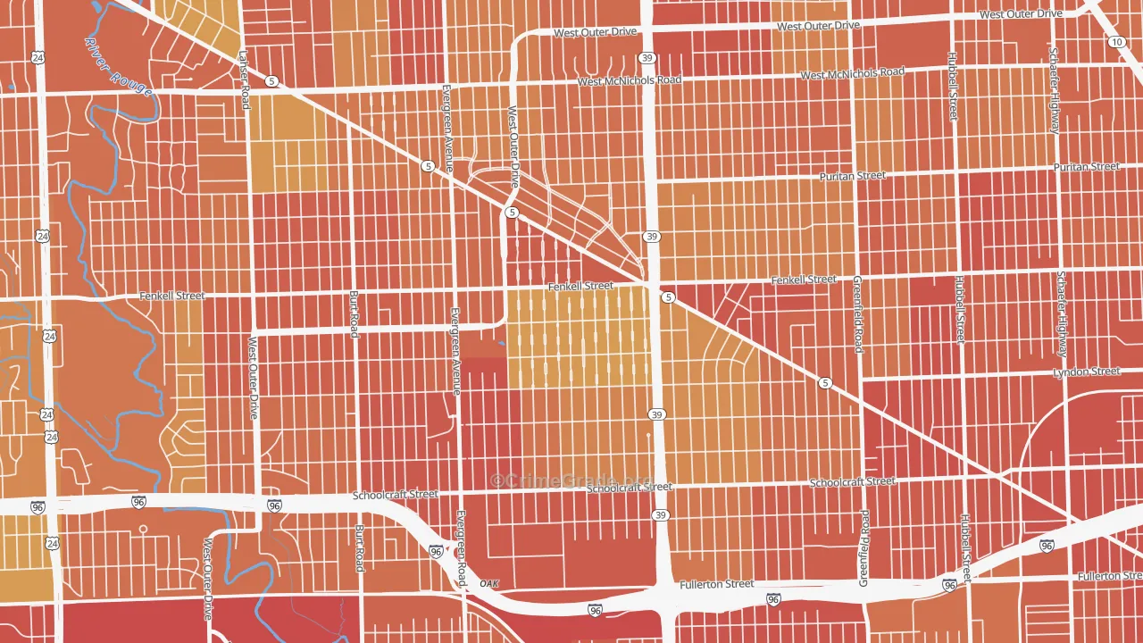 Rosedale Park, Detroit, MI Map of Burglary Rates