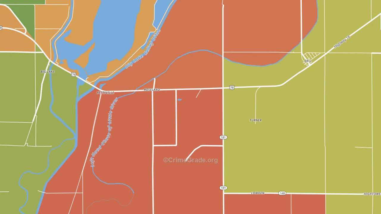 Roseland, AR Map of Burglary Rates