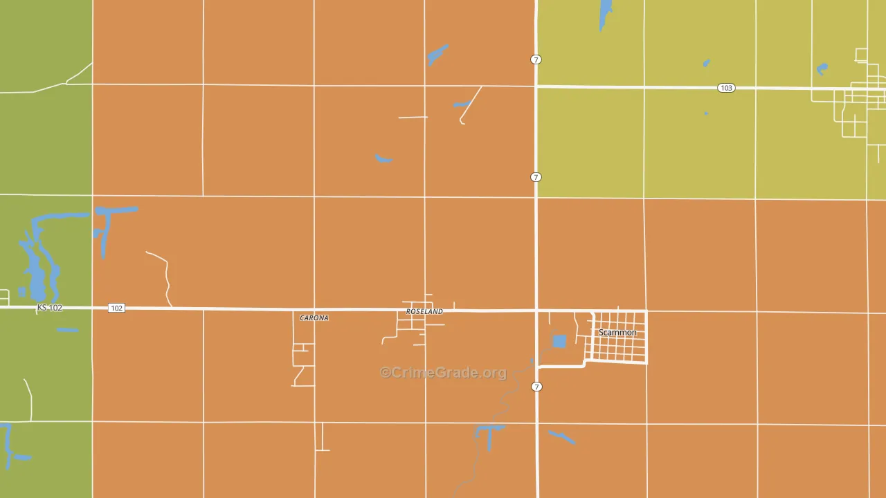 Roseland, KS Map of Burglary Rates