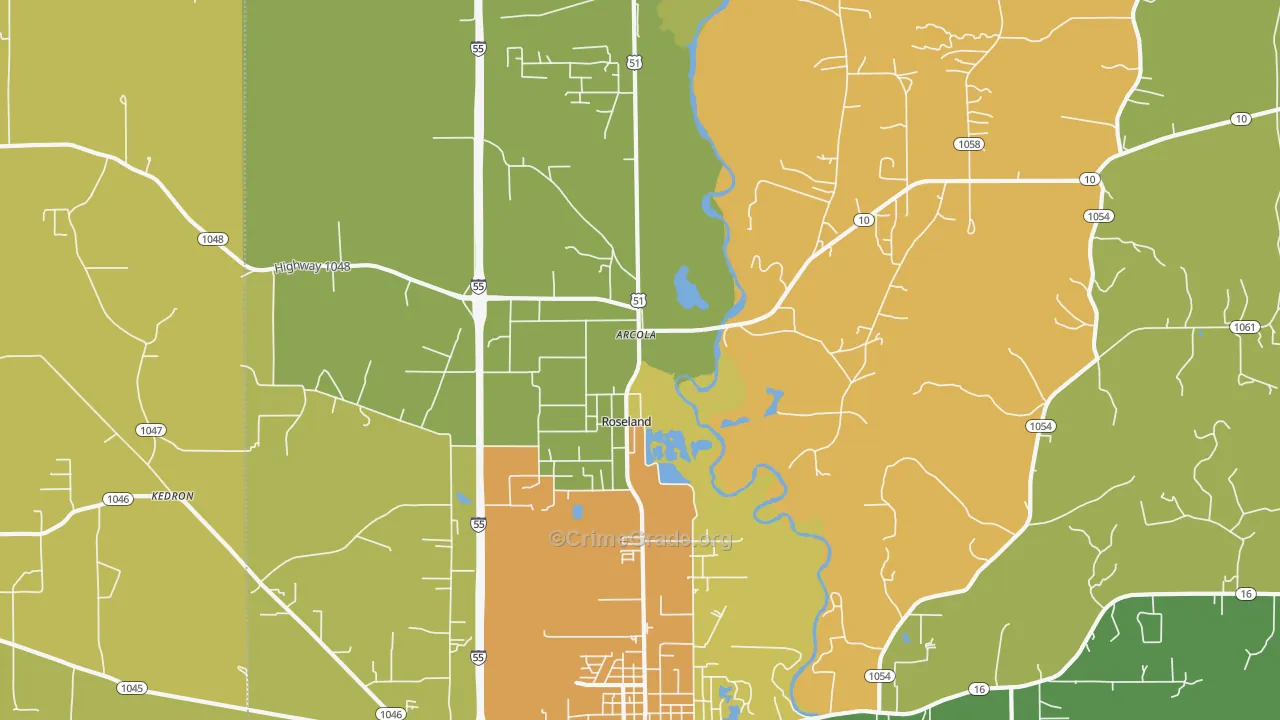 Roseland, LA Map of Burglary Rates