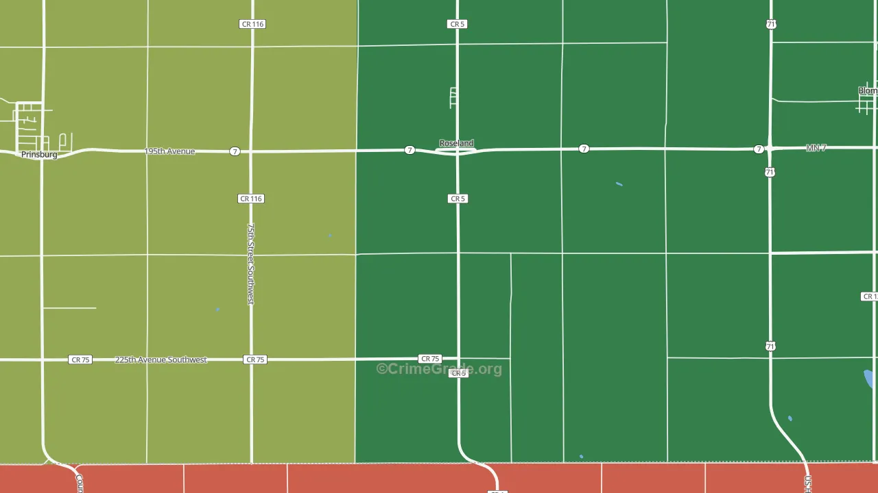 Roseland, MN Map of Burglary Rates