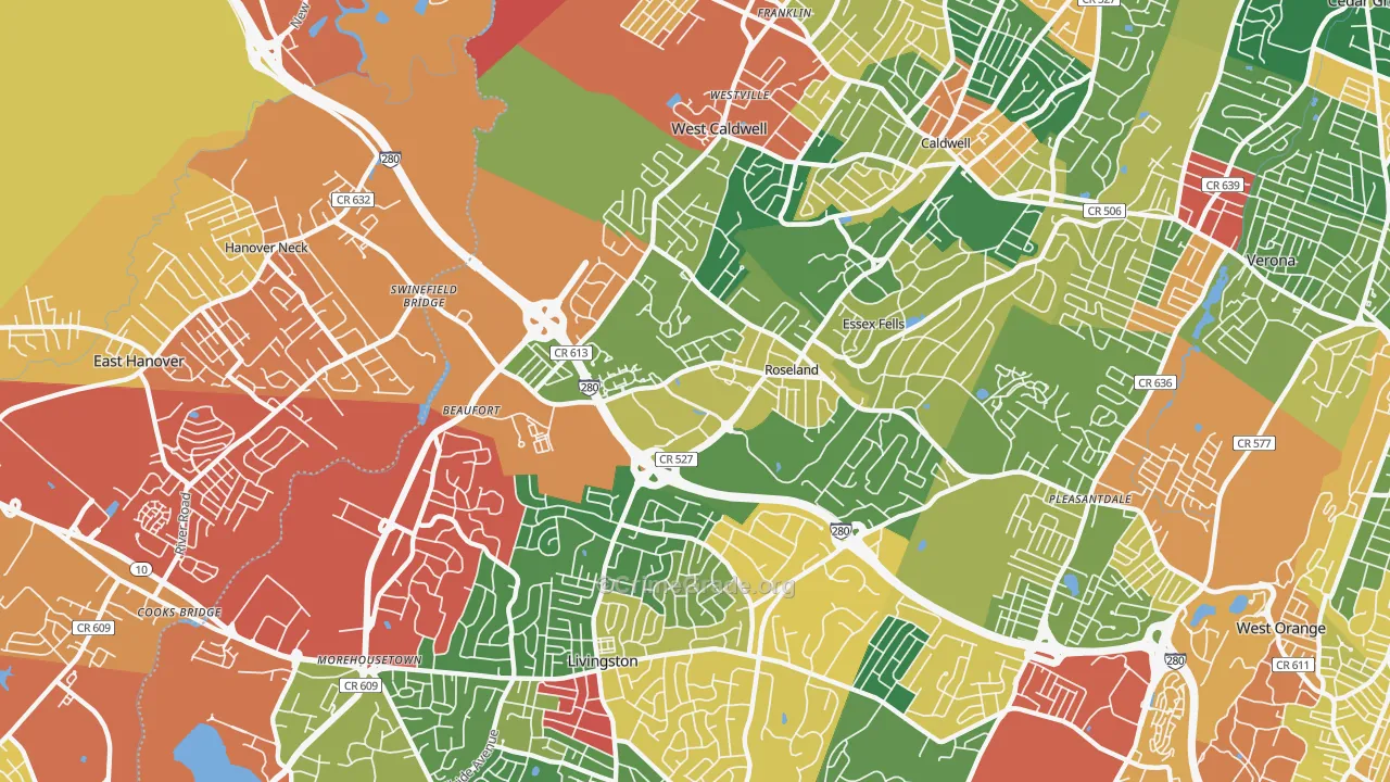 Roseland, NJ Map of Burglary Rates
