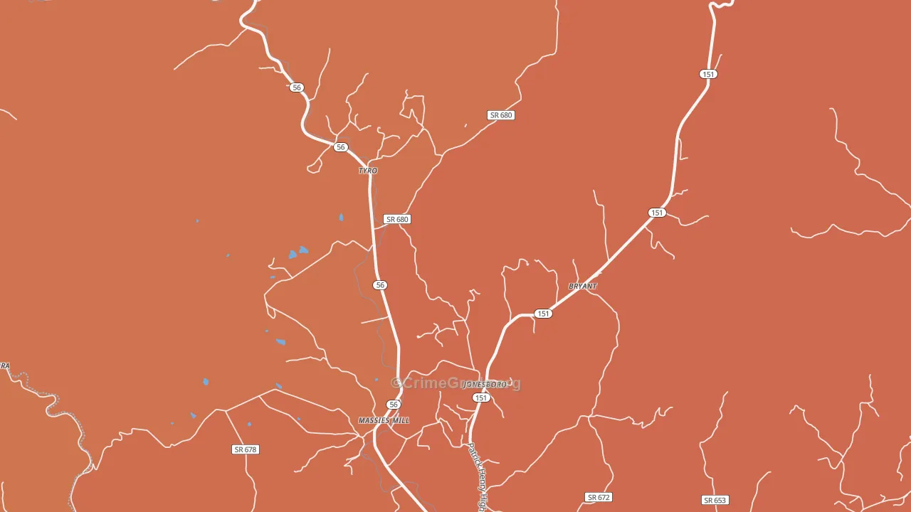 Roseland, VA Map of Burglary Rates