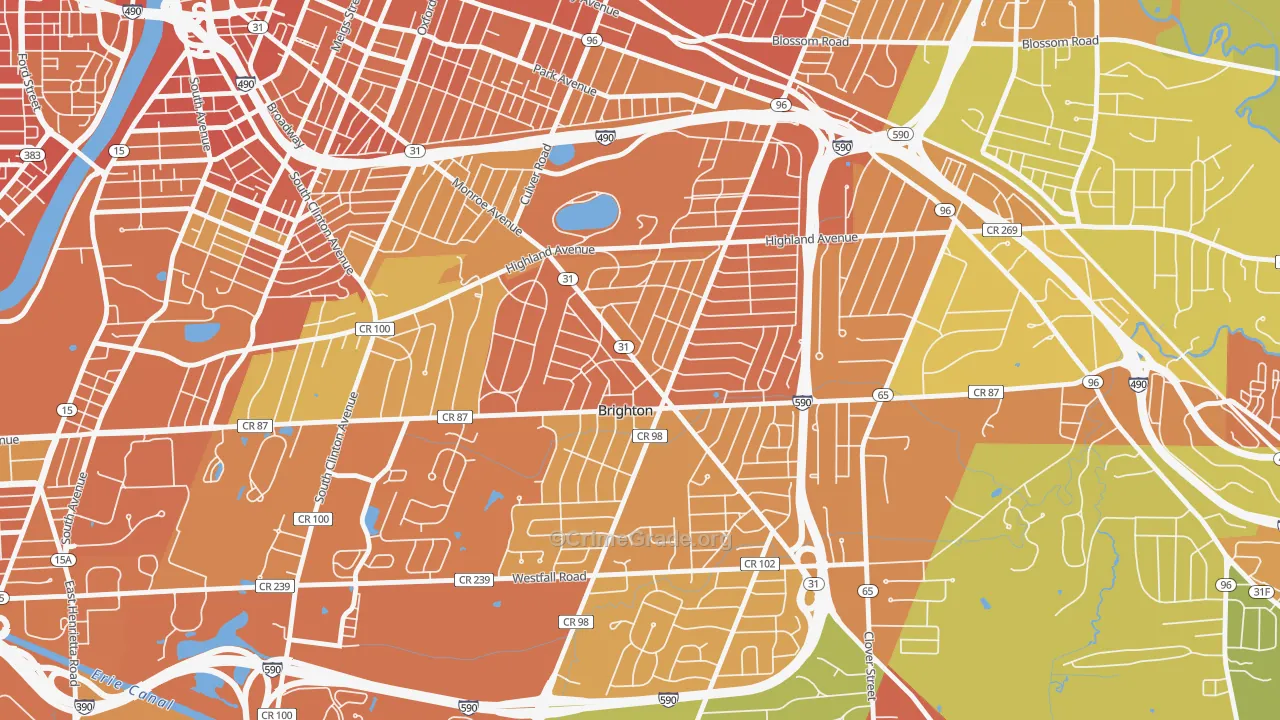 Roselawn, Brighton, NY Map of Burglary Rates