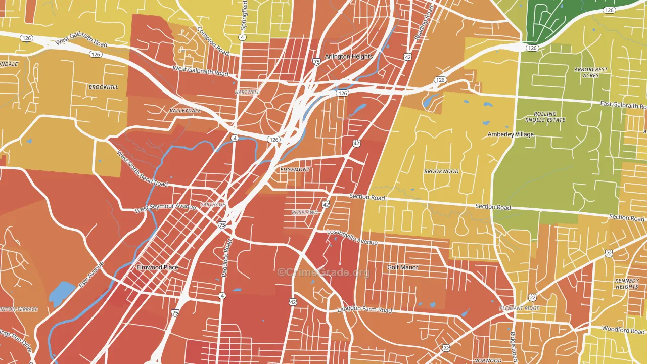 Roselawn, Cincinnati, OH Map of Burglary Rates