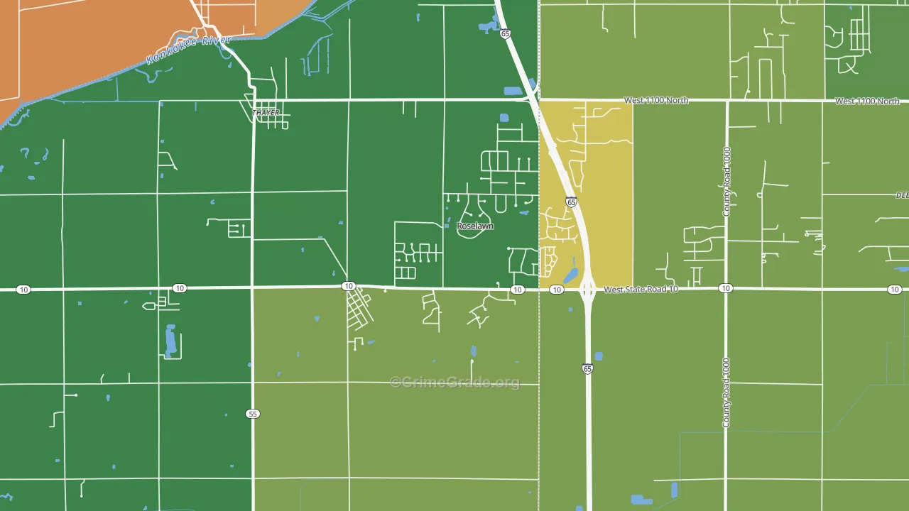 Roselawn, IN Map of Burglary Rates