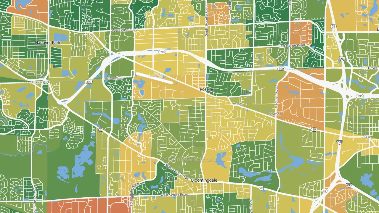 Roselle, IL Map of Burglary Rates