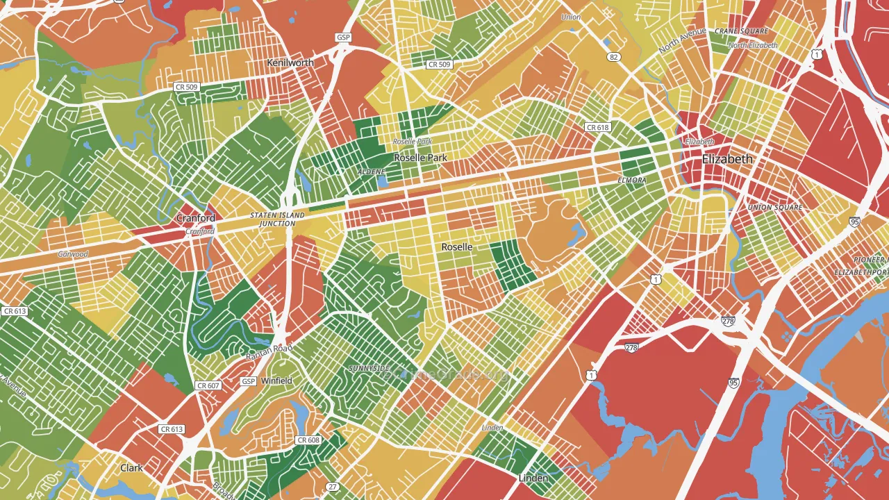 Roselle, NJ Map of Burglary Rates