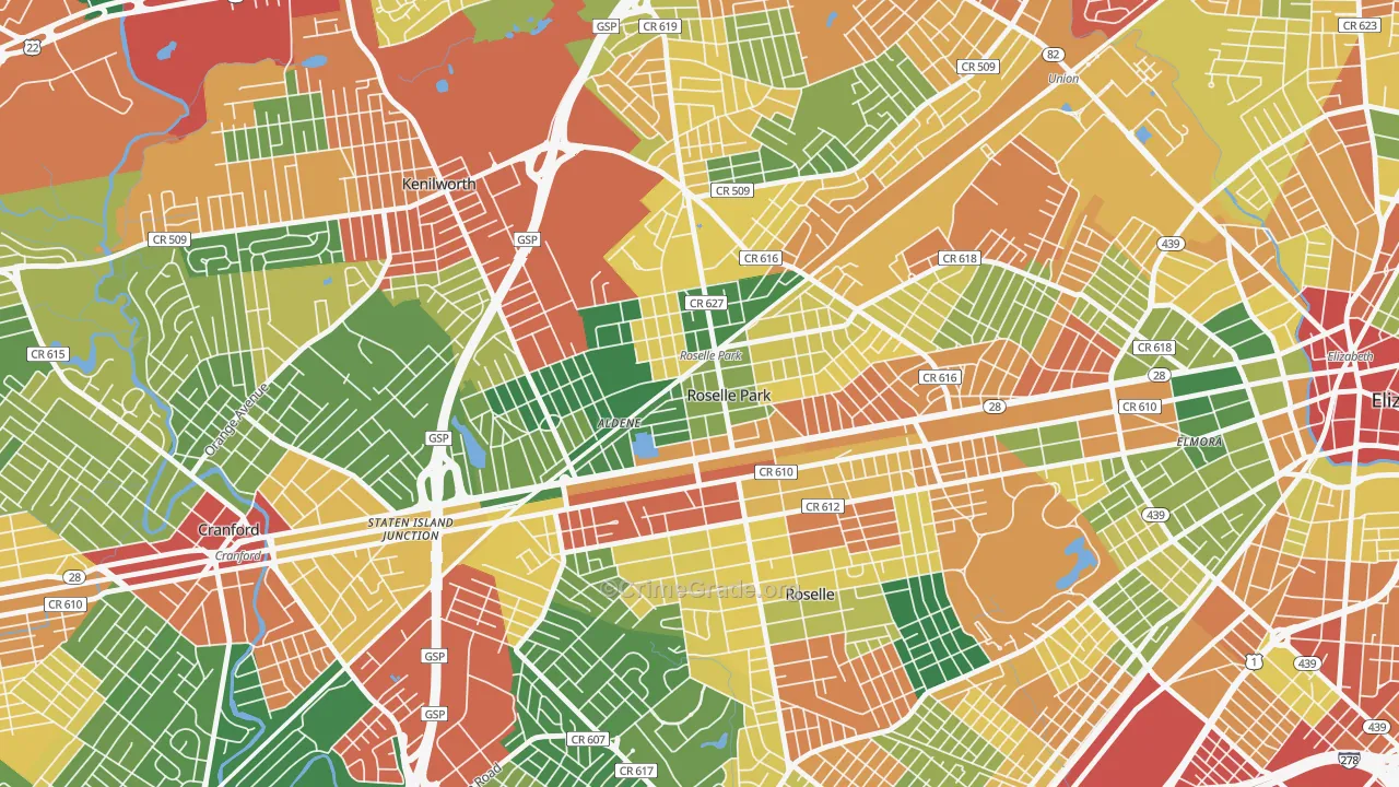 Roselle Park, NJ Map of Burglary Rates