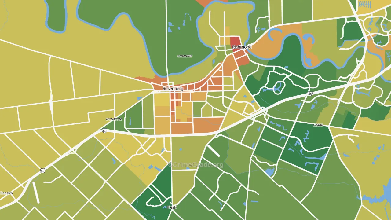 Rosenberg, TX Map of Burglary Rates