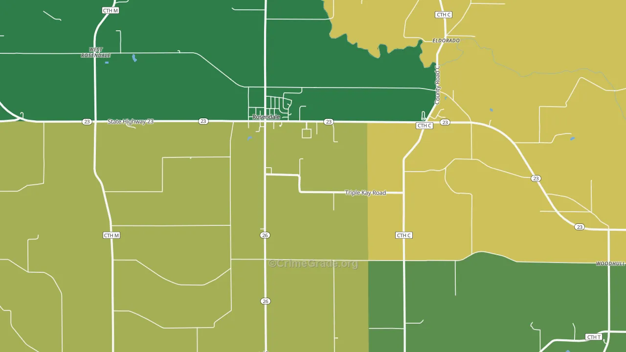 Rosendale, WI Map of Burglary Rates