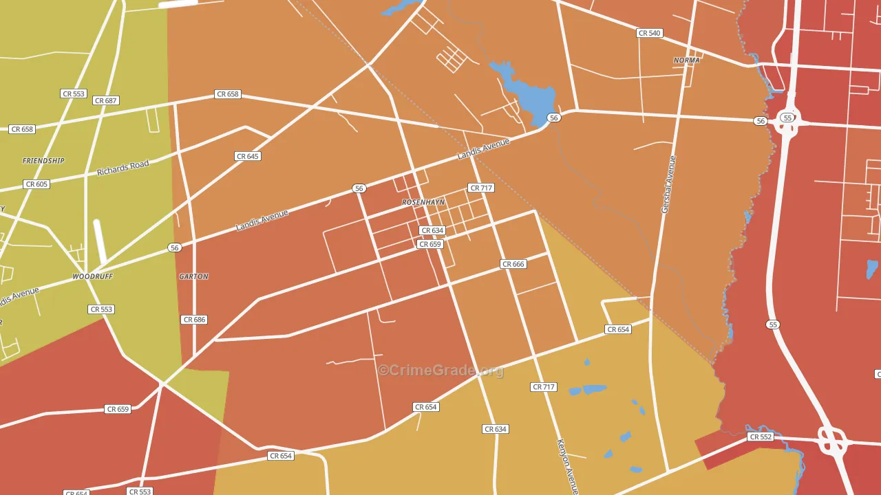 Rosenhayn, NJ Map of Burglary Rates