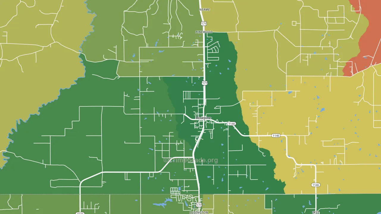 Rosepine, LA Map of Burglary Rates