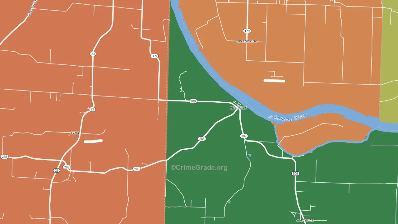 Roseville, AR Map of Burglary Rates