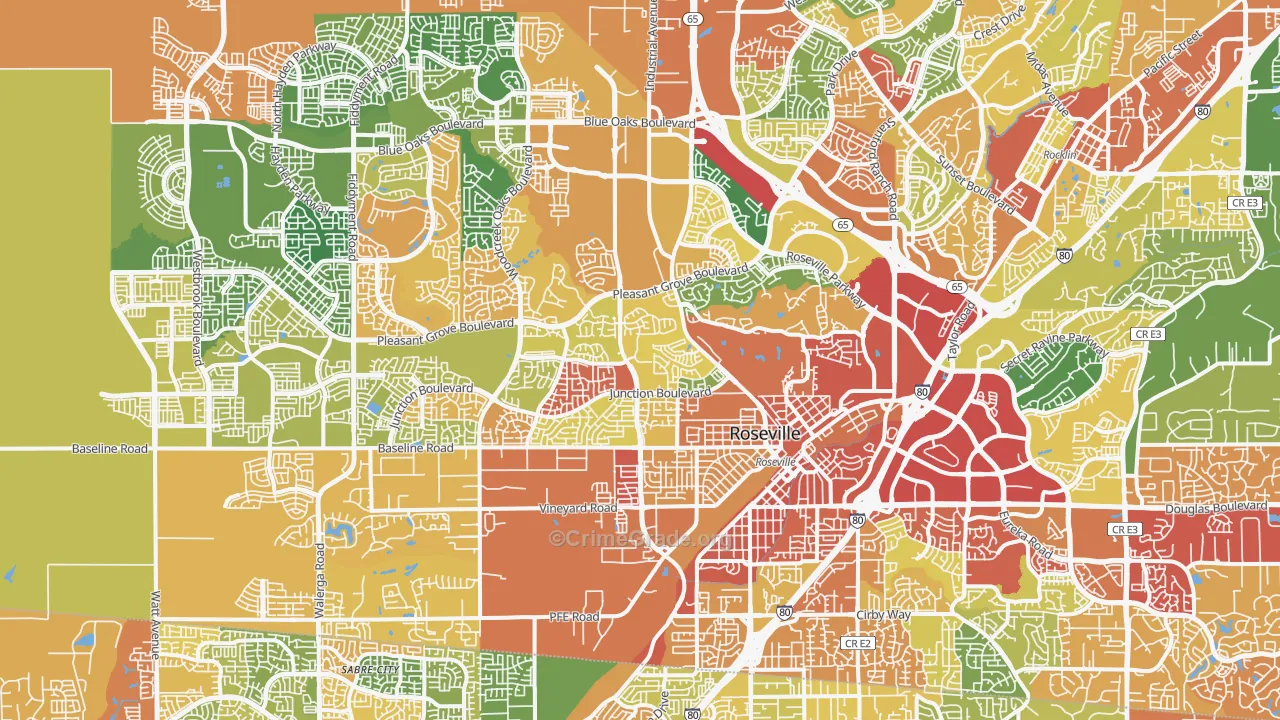 Roseville, CA Map of Burglary Rates
