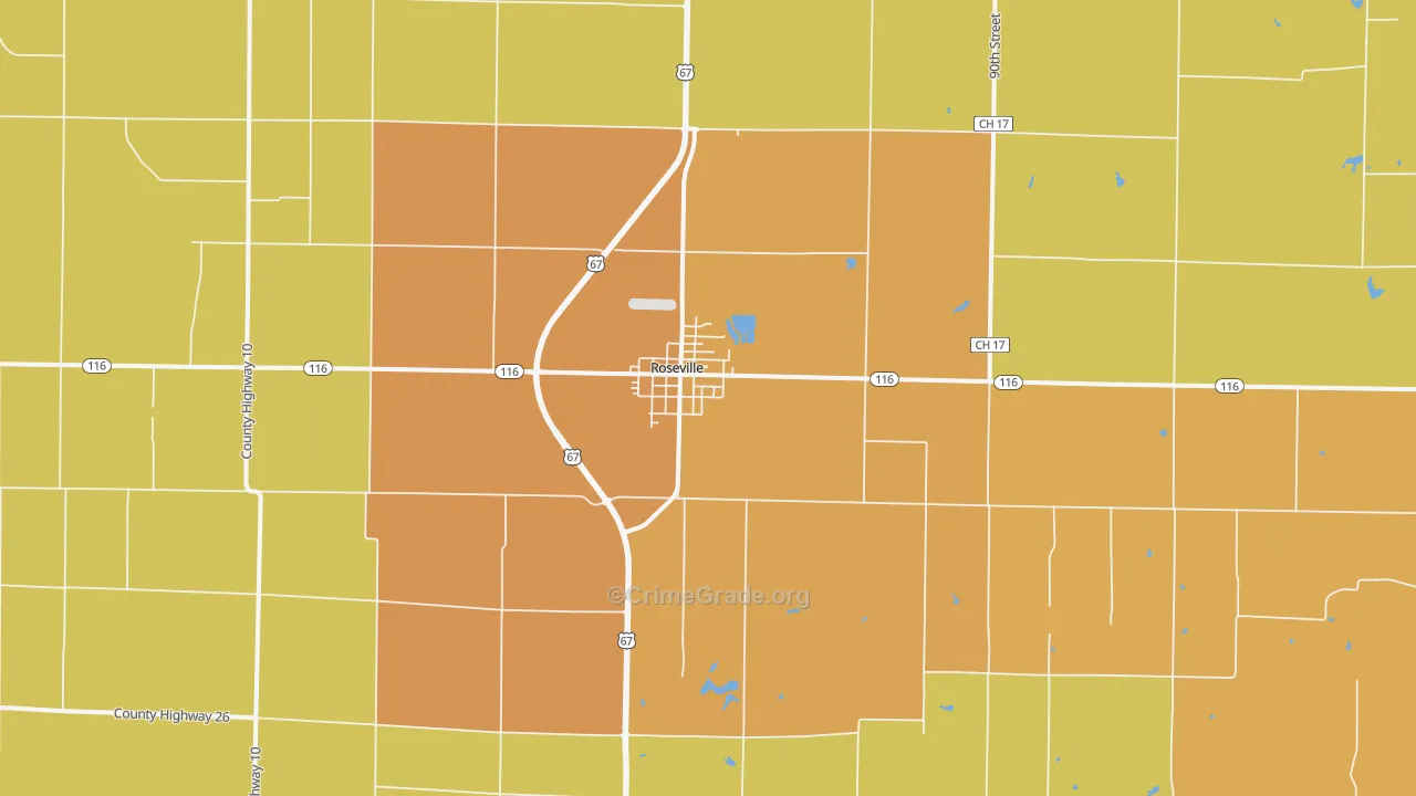 Roseville, IL Map of Burglary Rates