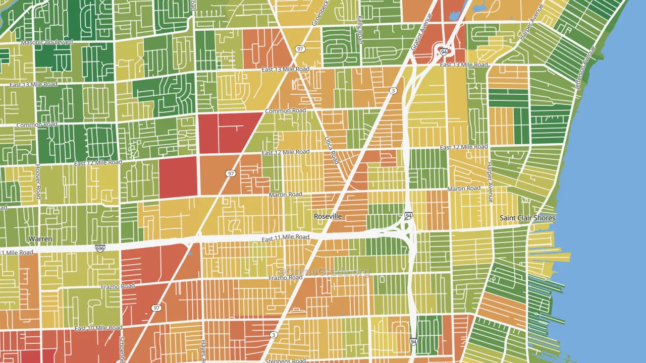 Roseville, MI Map of Burglary Rates