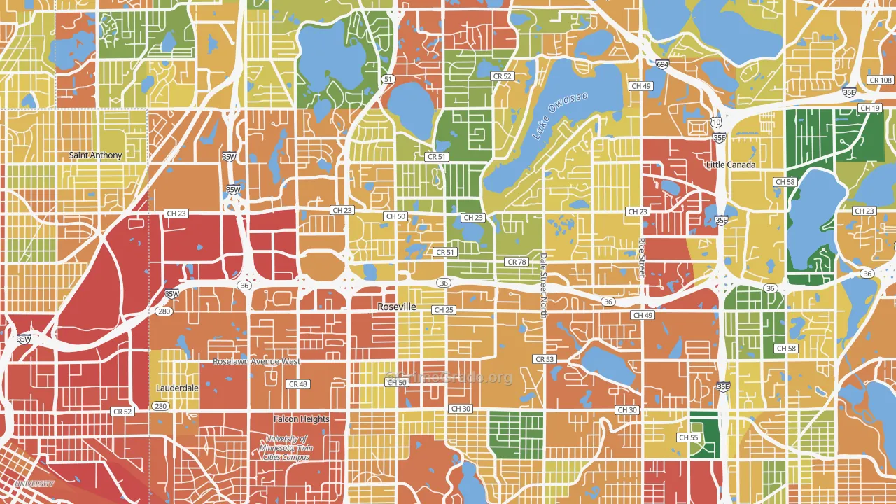 Roseville, MN Map of Burglary Rates