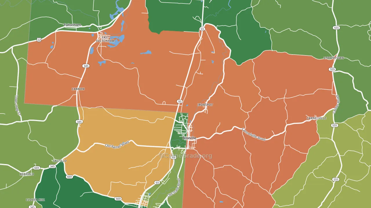 Roseville, OH Map of Burglary Rates