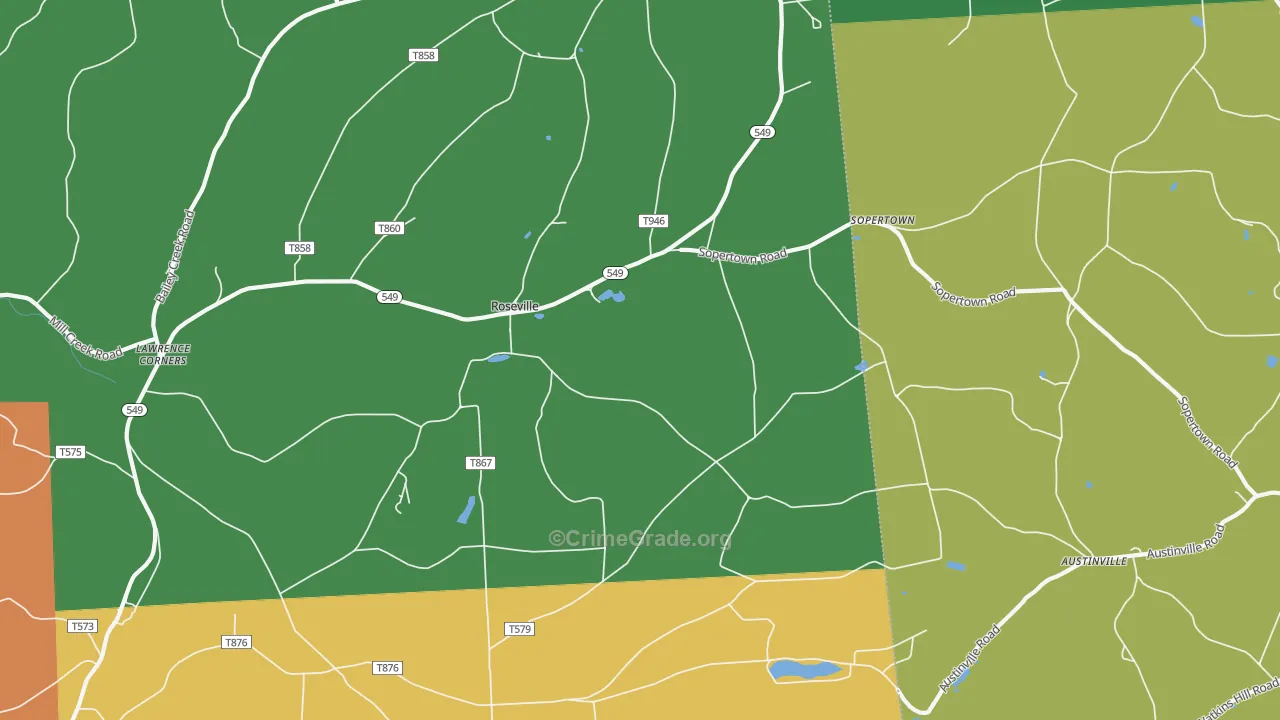 Roseville, PA Map of Burglary Rates