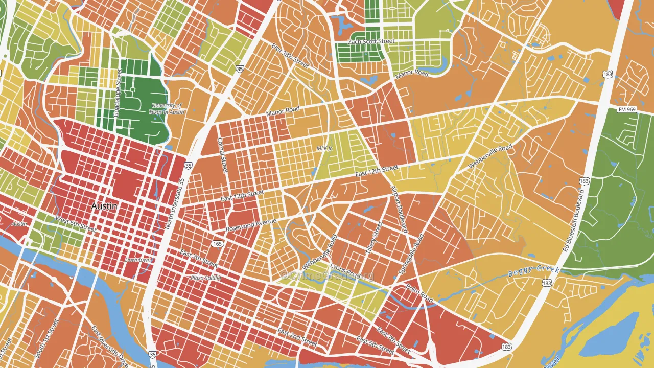 Rosewood, Austin, TX Map of Burglary Rates