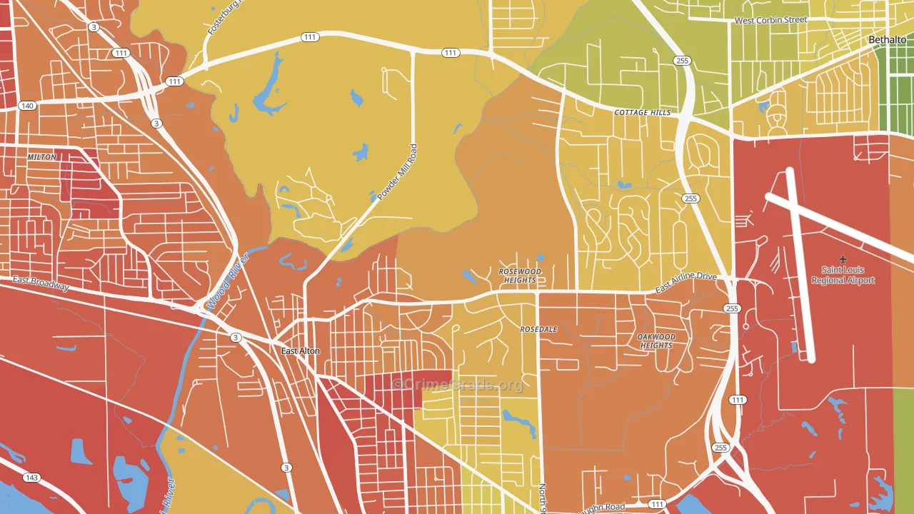 Rosewood Heights, IL Map of Burglary Rates