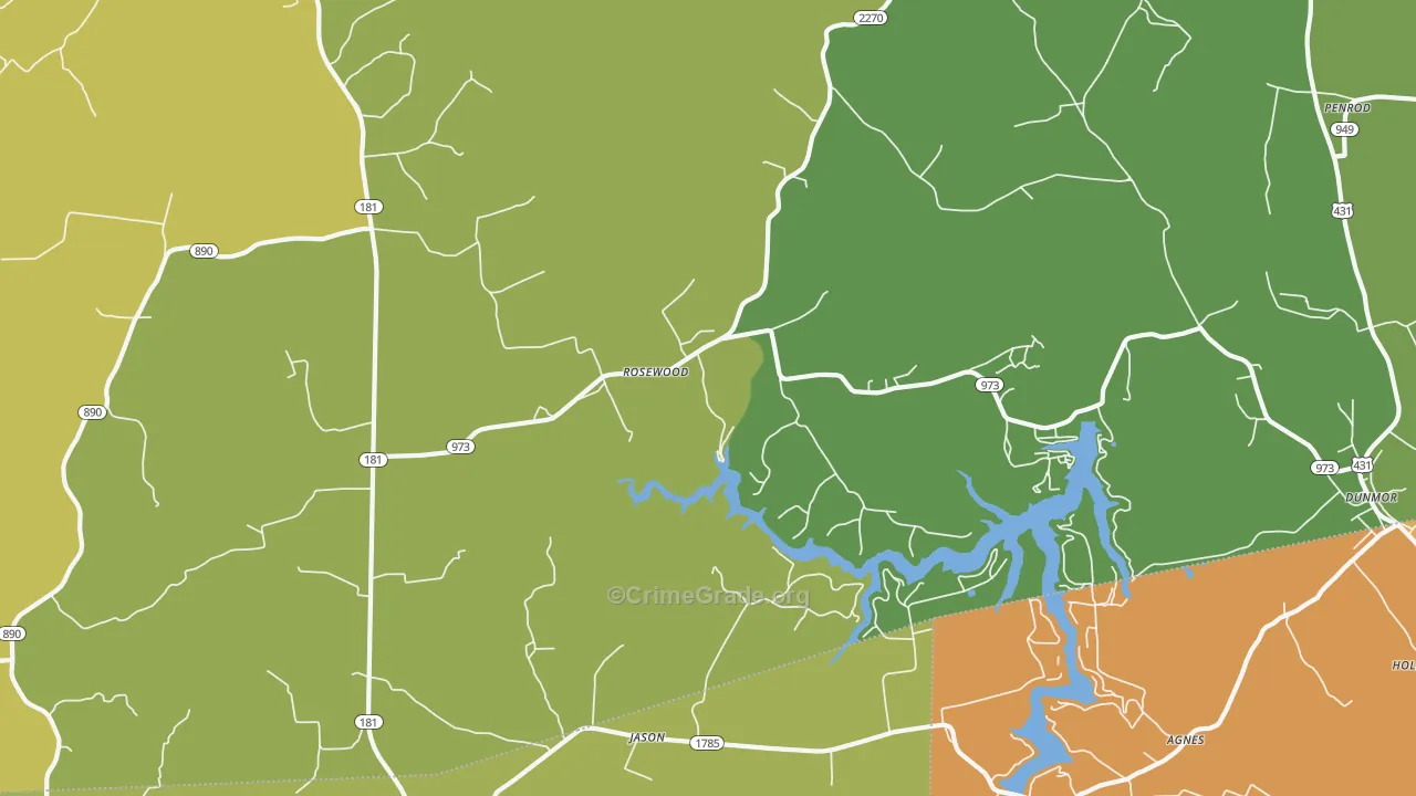 Rosewood, KY Map of Burglary Rates