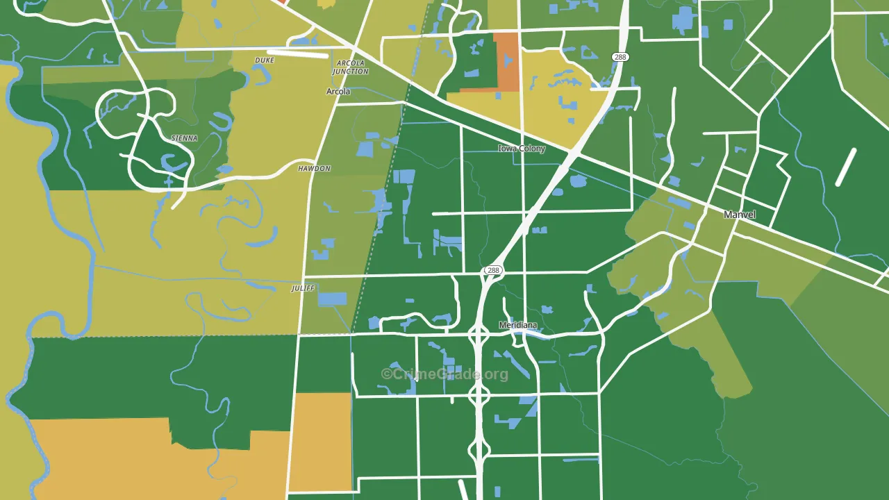 Rosharon, TX Map of Burglary Rates