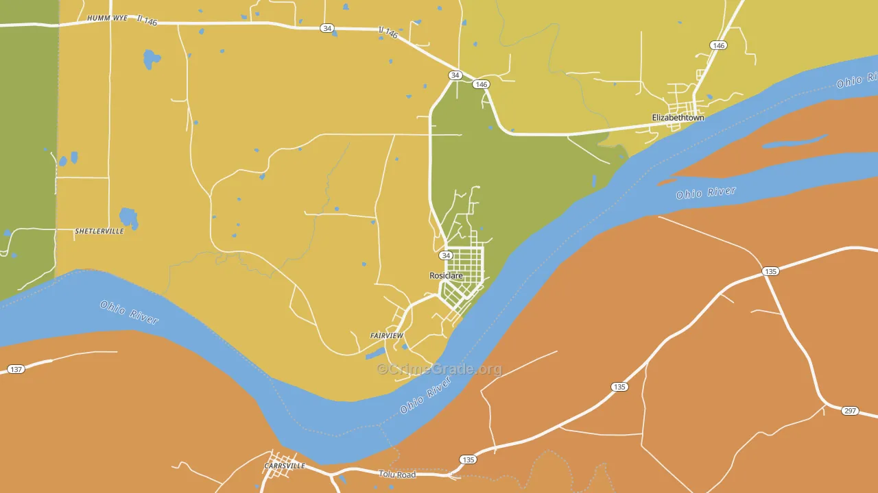 Rosiclare, IL Map of Burglary Rates
