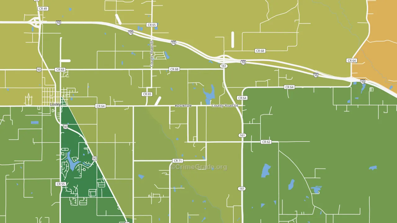 Rosinton, AL Map of Burglary Rates