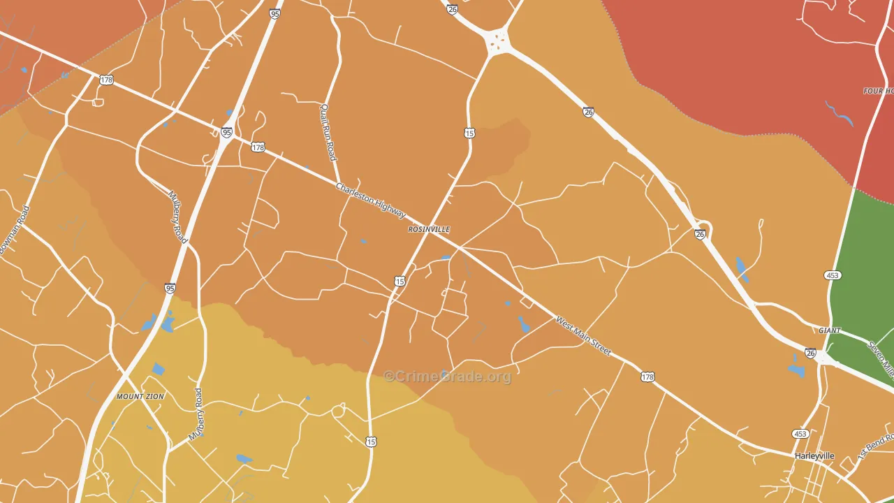Rosinville, SC Map of Burglary Rates