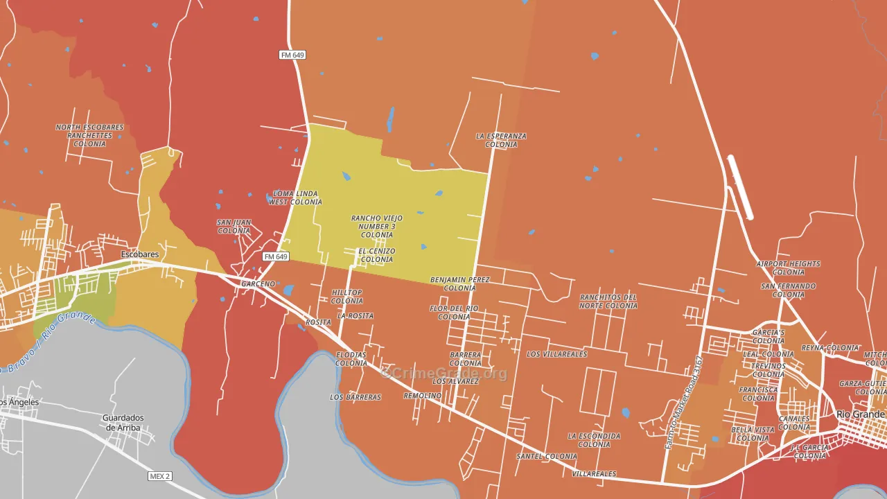 Rosita, TX Map of Burglary Rates